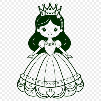 A young female princess in a formal gown, ideal for digital crafting and cutting machines like Cricut.