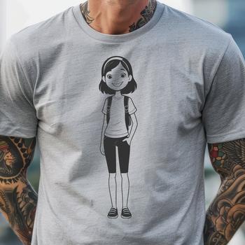 A young girl illustration in a simple design style.