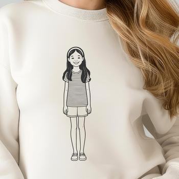 A young girl character designed as a vector graphic with clean lines and simple shapes.