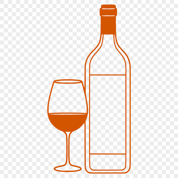 A hand-drawn illustration of a wine glass filled with red wine.