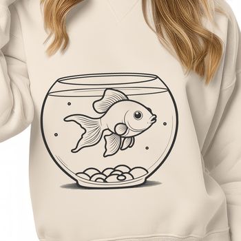 A simple illustration of a goldfish swimming in a fish bowl.