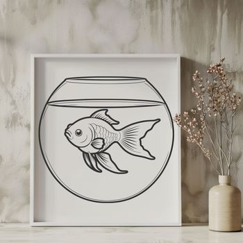 A simple illustration of a goldfish in a fish bowl, suitable for vector design.