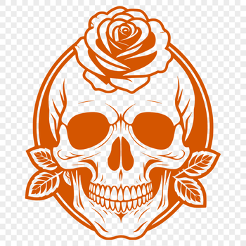 A stylized vector illustration of a Gothic-style skull with intricate details.