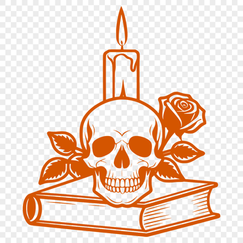 A stylized illustration of a Gothic skull surrounded by ornate details, perfect for Halloween decorations.