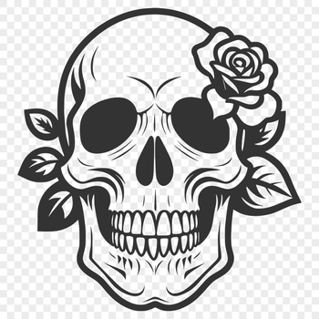 A stylized skull design with a rose integrated into its forehead, created in SVG format.