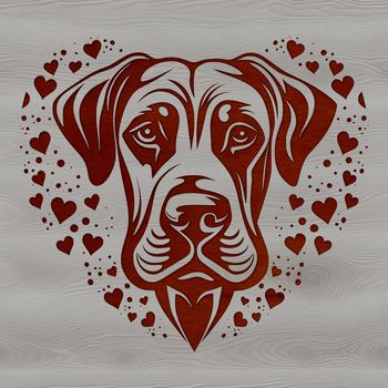A stylized illustration of a Great Dane with heart motifs, suitable for digital design projects.