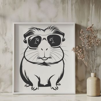 A cartoon guinea pig wearing sunglasses on a white background.