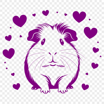 A cute guinea pig with heart designs on its fur.