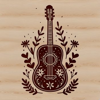 A stylized illustration of a guitar with floral details.