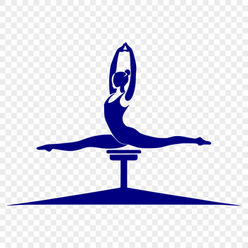A young female gymnast in motion, performing a balance beam routine.