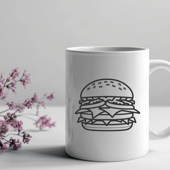 A high-quality illustration of a classic hamburger with lettuce, tomato, and cheese, suitable for commercial or personal use.