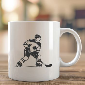 A detailed illustration of a hockey player in action, suitable for vector graphics design.
