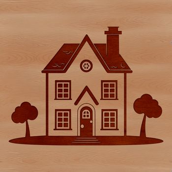 A 2D illustration of a residential house with multiple rooms and features.