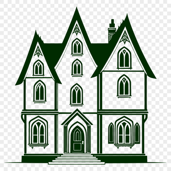 A detailed 2D vector illustration of a typical suburban house with multiple rooms and features.