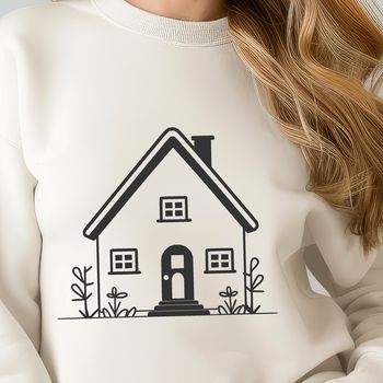 Illustrative 2D representation of a house with clean lines and geometric shapes.