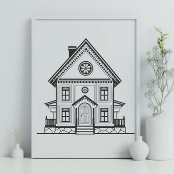 A simple vector illustration of a residential house with multiple rooms and a pitched roof.