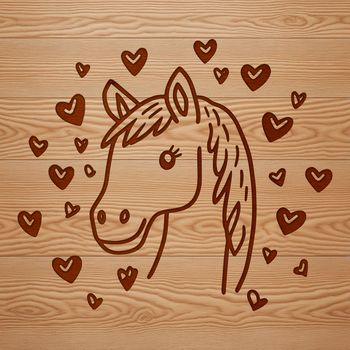 A horse illustration with heart details, suitable for vector design and cutting machine projects.