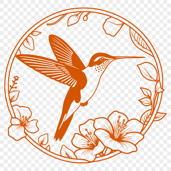 An SVG vector design featuring a detailed hummingbird in flight amidst a lush floral setting.