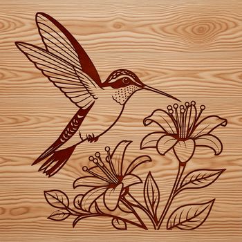 A colorful illustration of a hummingbird surrounded by flowers in a garden setting.