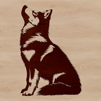 A realistic illustration of a seated husky dog breed in vector format.