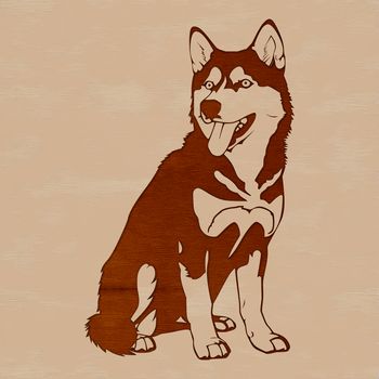 A digital illustration of a seated husky dog breed, suitable for vector design projects.