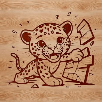 A close-up illustration of a jaguar's face with a bold expression.