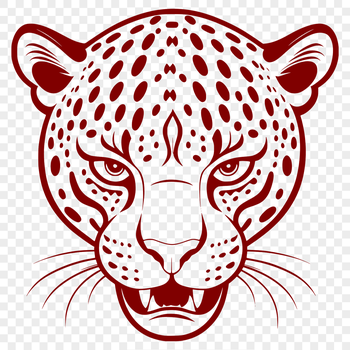 A detailed illustration of a jaguar's head with distinctive spots.