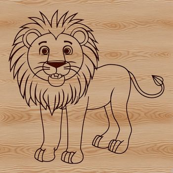 A realistic illustration of a standing lion in its natural habitat.