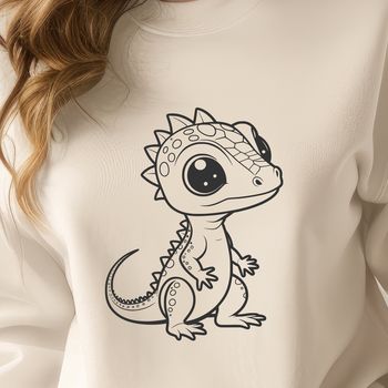 A stylized illustration of a green lizard with scaly skin and sharp claws.