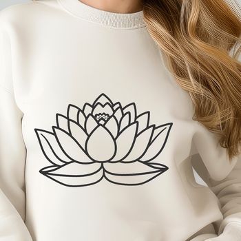 A detailed, stylized illustration of a lotus flower, commonly associated with Eastern religious and cultural symbolism.