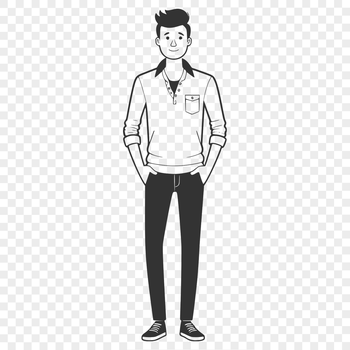 A simple illustration of a male figure in various colors and styles.
