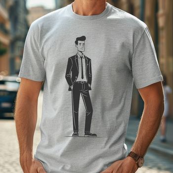 A silhouette illustration of a male figure in simple lines.