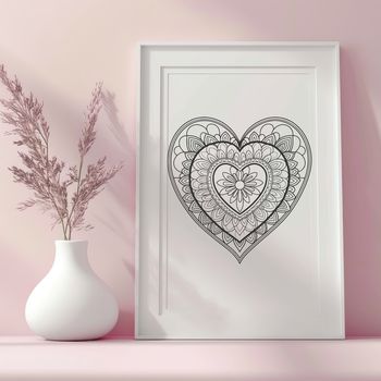 A intricately designed mandala heart graphic, suitable for vector art projects and commercial use.