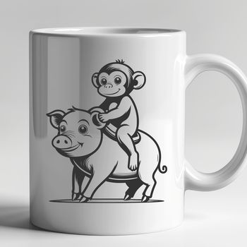 A digital illustration of a monkey-pig hybrid animal created in vector format for graphic design use.