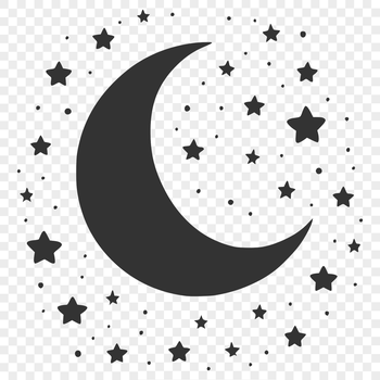 A detailed illustration of the Moon in space, designed as a vector graphic.