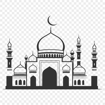 A detailed illustration of a mosque's architecture, suitable for vector design and cutting machine templates.