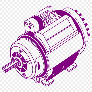 An illustration of a motor with moving parts in a technical design style.