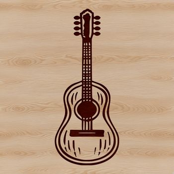 A vector graphic representation of a classic guitar, suitable for design and printing applications.
