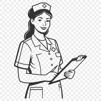 A female nurse in a professional setting, illustrated as a vector graphic.
