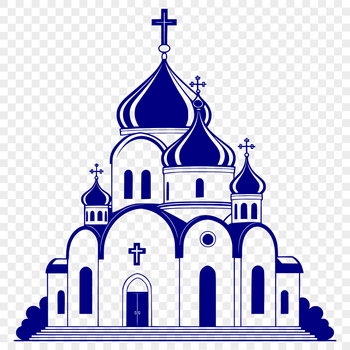 Illustrated Orthodox church building with traditional architecture