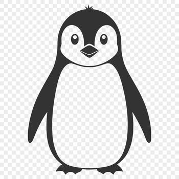 A black-and-white illustration of a penguin in a standing position.