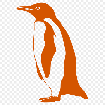 A simple line-drawn illustration of a penguin perched on ice.