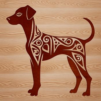 A detailed illustration of a standing Doberman Pinscher breed dog with ornate details.