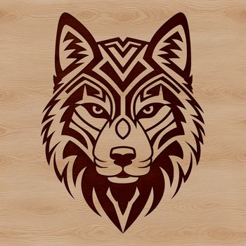 A stylized illustration of a Siberian Husky dog's head in a decorative format.