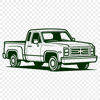 A detailed illustration of a pickup truck with bold lines and precise shapes.