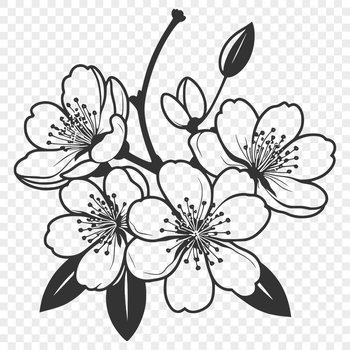 An ornate vector graphic design featuring a single sakura blossom with delicate petals.