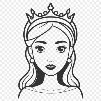 A stylized female silhouette with royal accessories and attire.