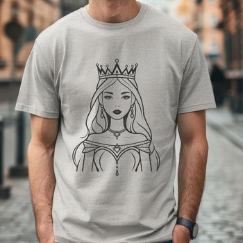 A royal female figure in a medieval-inspired gown and crown.