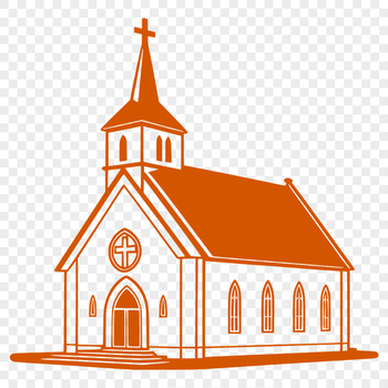 A detailed illustration of a traditional Protestant church building with Gothic-inspired architecture.
