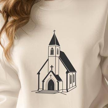 Illustration of a traditional Protestant church building with Gothic architecture.